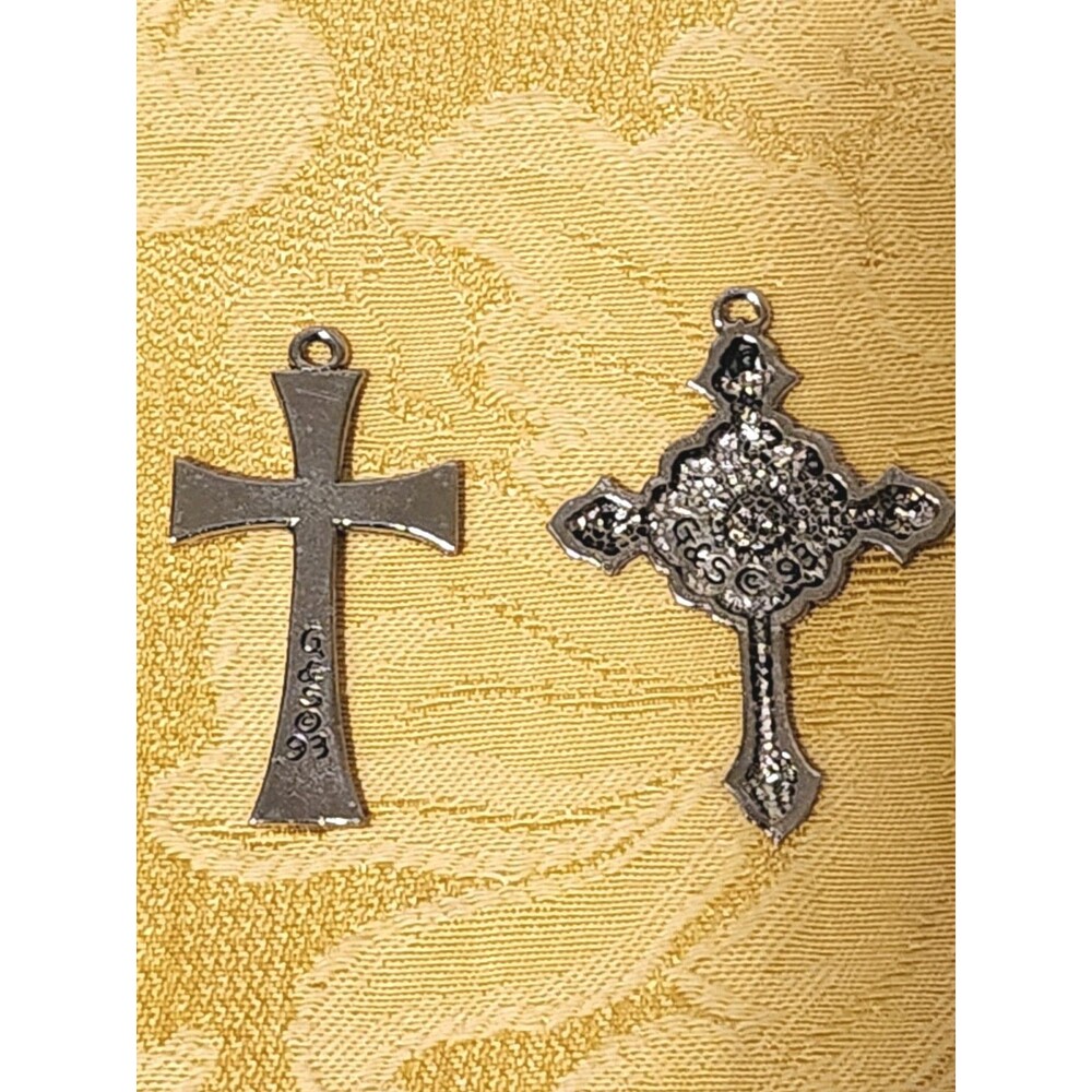 Vintage G&S Signed Pewter Cross Pendants Lot of 2 - Both 1993 Dated On Back Nice